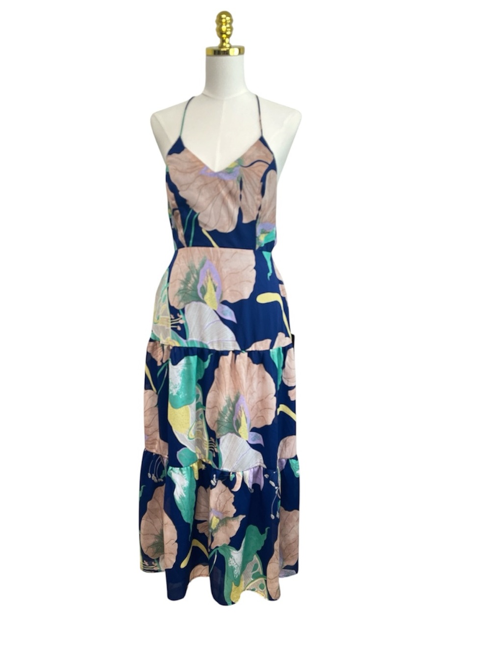 Floral Navy Tiered Maxi Dress with Adjustable Straps